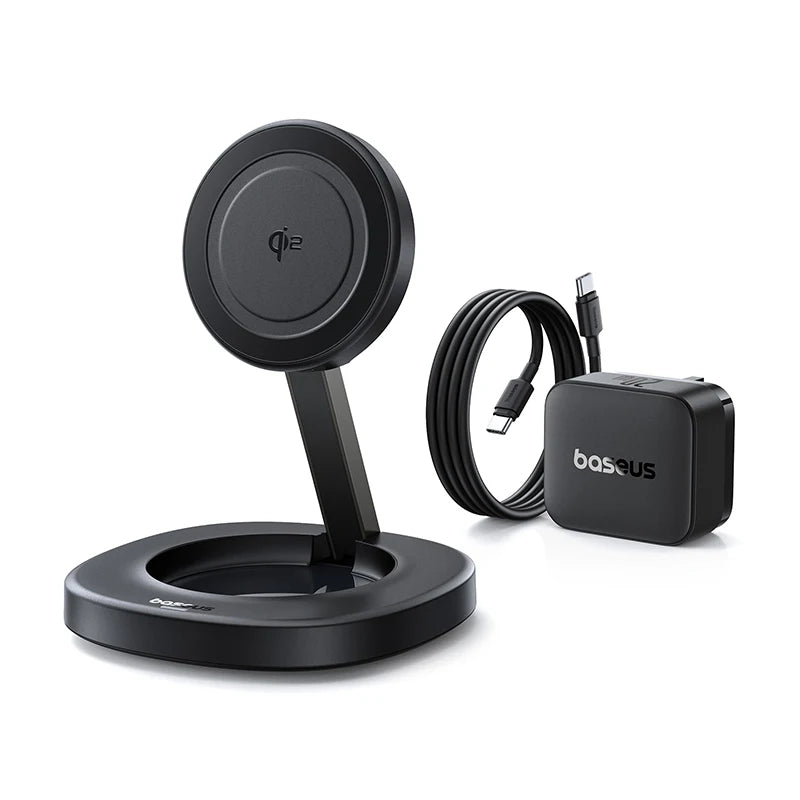 Baseus Qi2 15W Foldable Wireless Charger Stand Magnetic Adjustable Viewing Angle for Iphone 16 15 14 13 Airpods 2Nd 3Rd Gen Pro