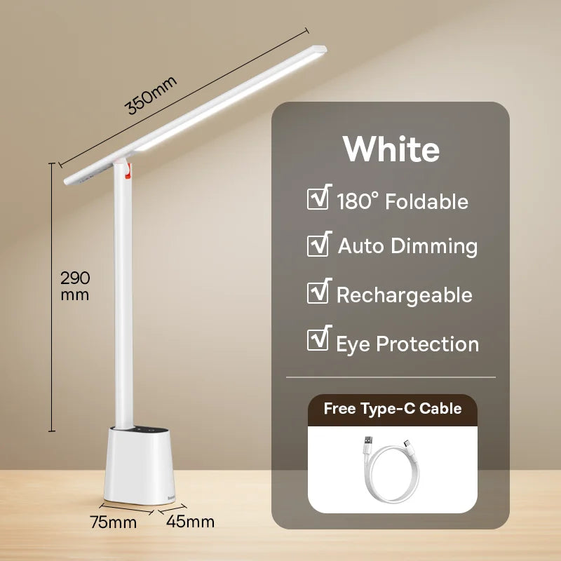 Desk Lamp 180° Foldable LED Table Lamp Rechargeable Auto Dimming Smart Eye Protection Study Reading Room Night Light Lamp
