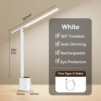 Desk Lamp 180° Foldable LED Table Lamp Rechargeable Auto Dimming Smart Eye Protection Study Reading Room Night Light Lamp
