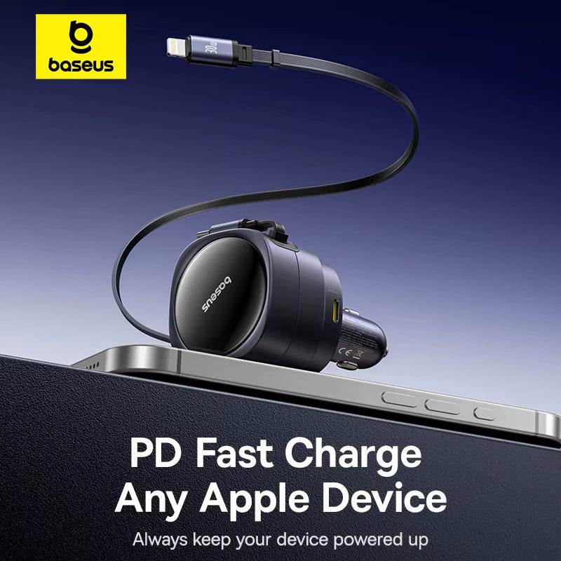 90W USB Type-C Car Charger Dual Retractable Cable PD QC SCP AFC PPS Fast Charging for Tablet Iphone Samsung Huawei Xiaomi