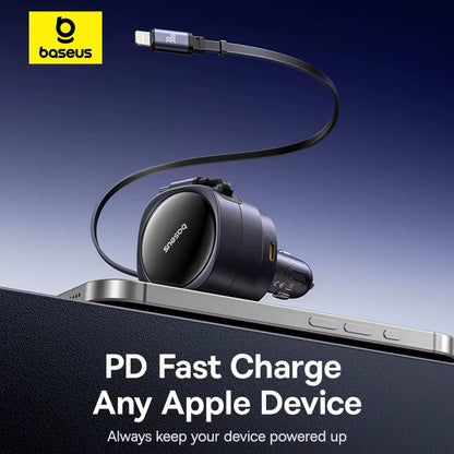 90W USB Type-C Car Charger Dual Retractable Cable PD QC SCP AFC PPS Fast Charging for Tablet Iphone Samsung Huawei Xiaomi