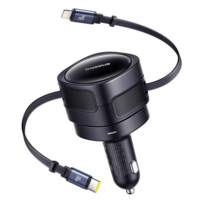 90W USB Type-C Car Charger Dual Retractable Cable PD QC SCP AFC PPS Fast Charging for Tablet Iphone Samsung Huawei Xiaomi