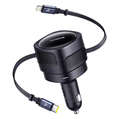 90W USB Type-C Car Charger Dual Retractable Cable PD QC SCP AFC PPS Fast Charging for Tablet Iphone Samsung Huawei Xiaomi