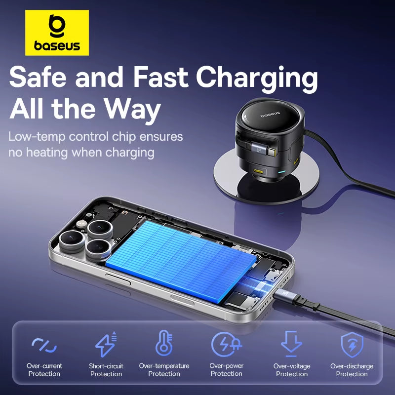 90W USB Type-C Car Charger Dual Retractable Cable PD QC SCP AFC PPS Fast Charging for Tablet Iphone Samsung Huawei Xiaomi