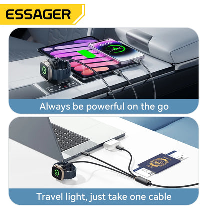 3 in 1 100W Multi USB C Charging Cable for Apple Iwatch Iphone 16/15/14/13 Pro with Type C Lightning Fast Charging Cable