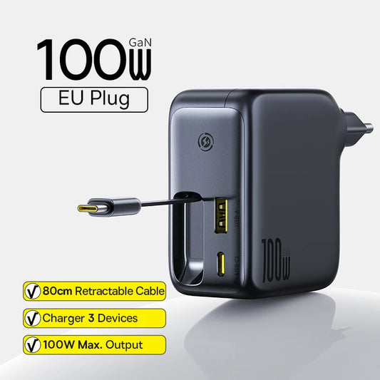 100W Fast Charger for Tablet Laptop Quick Charger Retractable USB C Charger Cable Phone Charger for Iphone Samsung