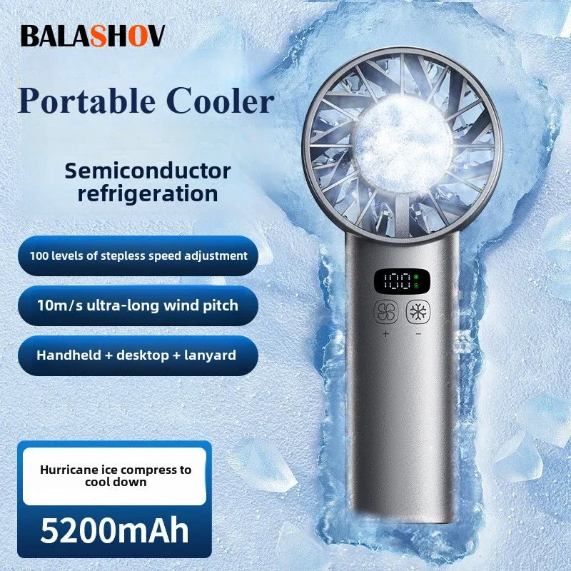 Ice Compress High-Speed Cooling Fan Handheld Fans USB Rechargeable Portable Mini Fan LED Digital Display