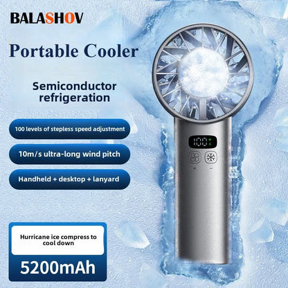 Ice Compress High-Speed Cooling Fan Handheld Fans USB Rechargeable Portable Mini Fan LED Digital Display