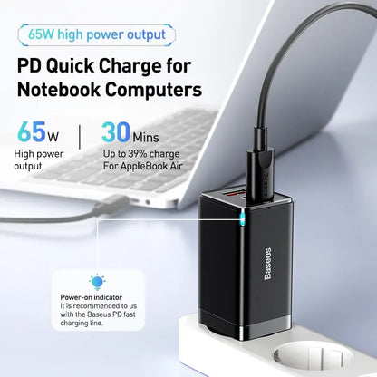 65W Gan Charger Quick Charge Type C Phone Charger USB Charger Portable Fast Charger for Laptop Iphone 17 16 15 14 13