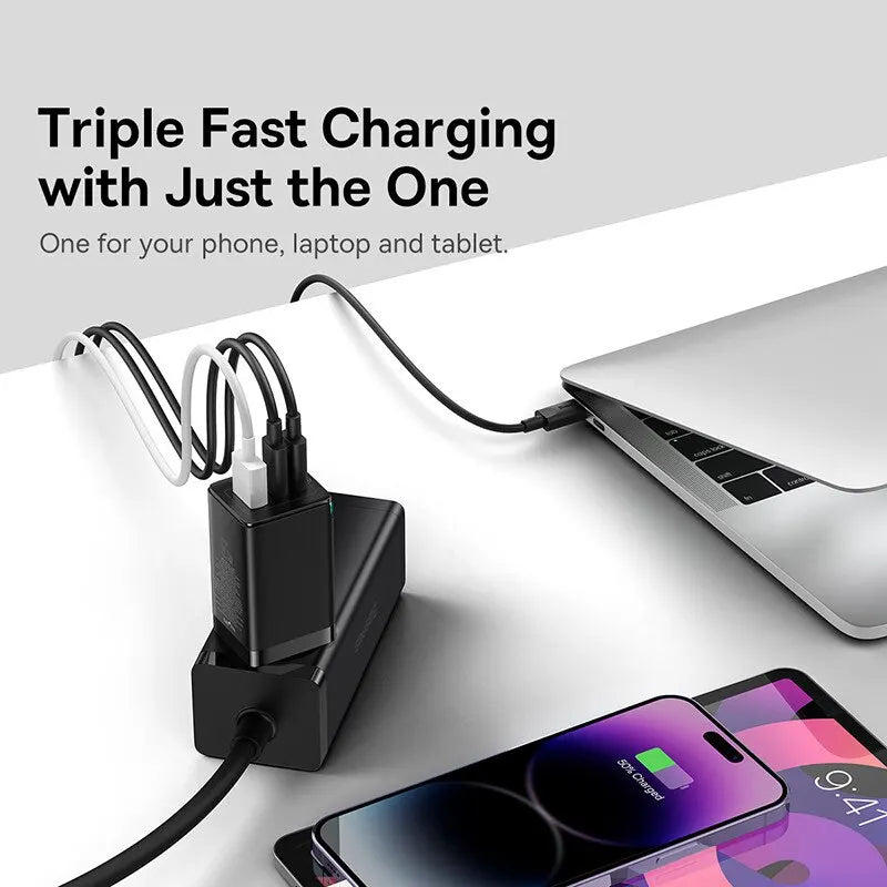 65W Gan Charger Quick Charge Type C Phone Charger USB Charger Portable Fast Charger for Laptop Iphone 17 16 15 14 13