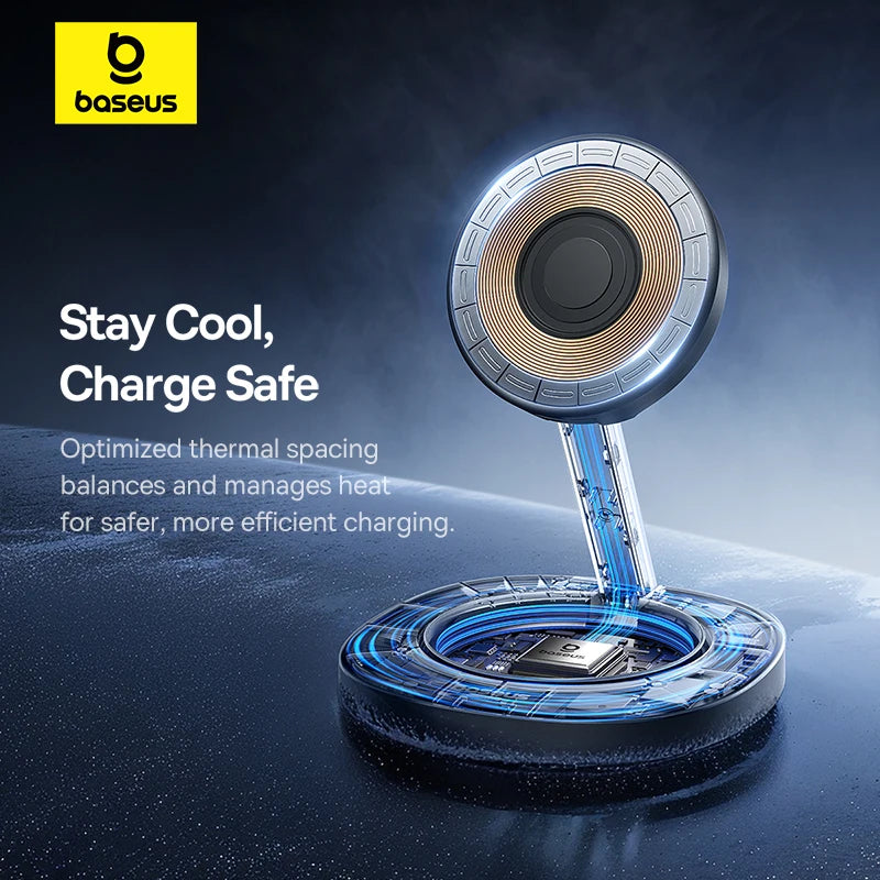 Baseus Qi2 15W Foldable Wireless Charger Stand Magnetic Adjustable Viewing Angle for Iphone 16 15 14 13 Airpods 2Nd 3Rd Gen Pro