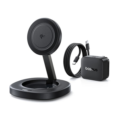 Baseus Qi2 15W Foldable Wireless Charger Stand Magnetic Adjustable Viewing Angle for Iphone 16 15 14 13 Airpods 2Nd 3Rd Gen Pro