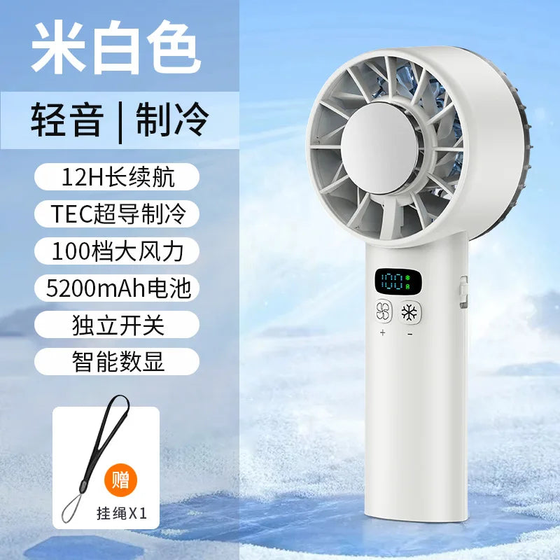 Ice Compress High-Speed Cooling Fan Handheld Fans USB Rechargeable Portable Mini Fan LED Digital Display