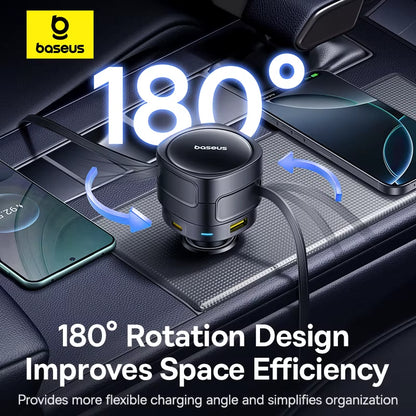 90W USB Type-C Car Charger Dual Retractable Cable PD QC SCP AFC PPS Fast Charging for Tablet Iphone Samsung Huawei Xiaomi