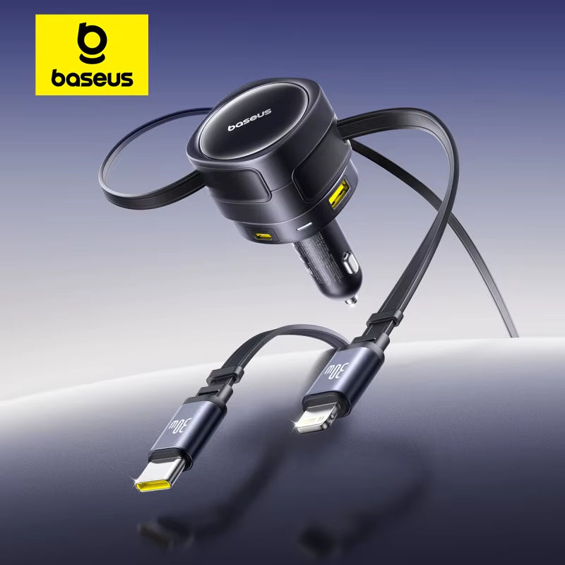 90W USB Type-C Car Charger Dual Retractable Cable PD QC SCP AFC PPS Fast Charging for Tablet Iphone Samsung Huawei Xiaomi