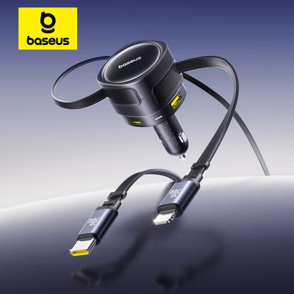 90W USB Type-C Car Charger Dual Retractable Cable PD QC SCP AFC PPS Fast Charging for Tablet Iphone Samsung Huawei Xiaomi